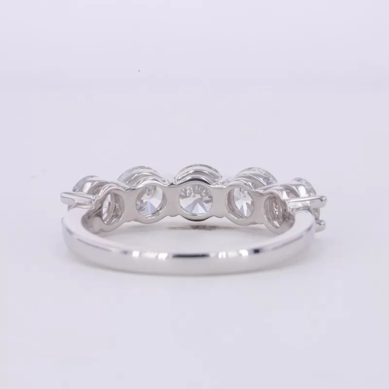 5.3mm Round Brilliant Cut Lab Grown Diamond 18K White Gold Five Stone Diamond Ring