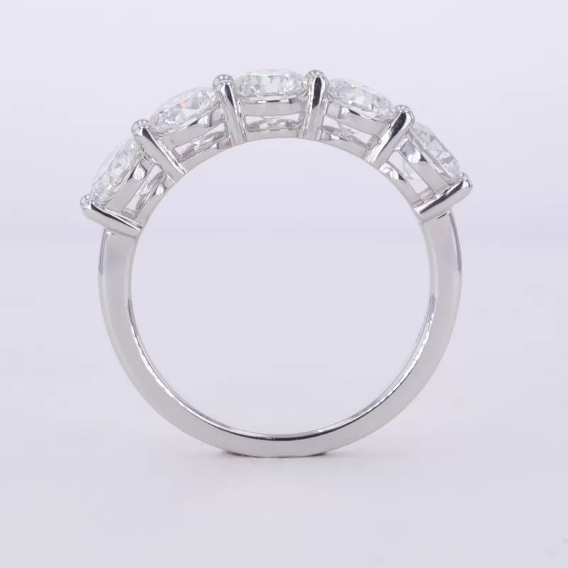 5.3mm Round Brilliant Cut Lab Grown Diamond 18K White Gold Five Stone Diamond Ring