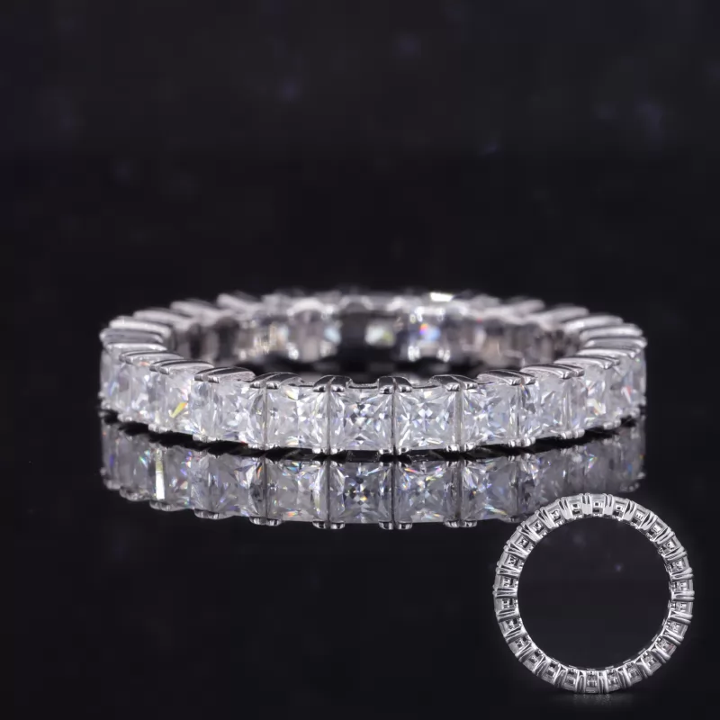 2.5×2.5mm Princess Cut Moissanite 14K White Gold Diamond Eternity Ring