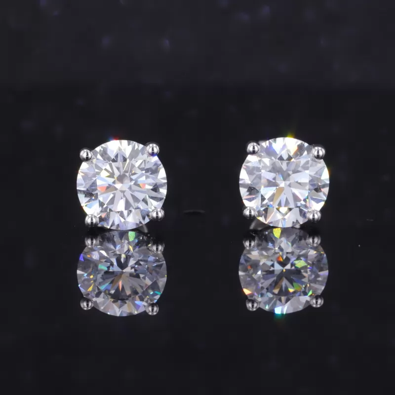 7.46mm Round Brilliant Cut Lab Grown Diamond 18K White Gold Diamond Stud Earrings