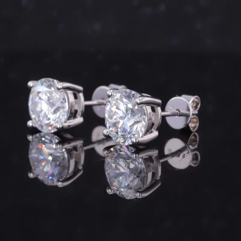 7.46mm Round Brilliant Cut Lab Grown Diamond 18K White Gold Diamond Stud Earrings