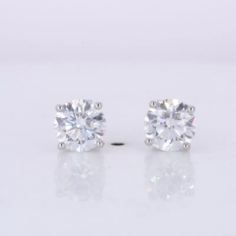 7.46mm Round Brilliant Cut Lab Grown Diamond 18K White Gold Diamond Stud Earrings