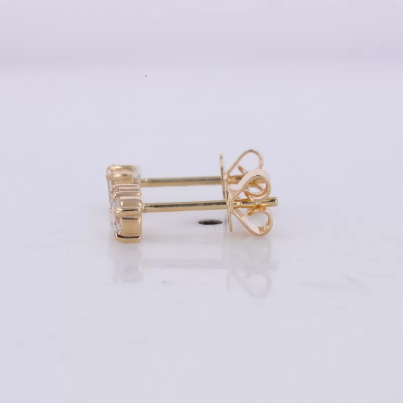 3×1.5mm Baguette Step Cut Lab Grown Diamond & 3mm Round Brilliant Cut Lab Grown Diamond 14K Yellow Gold Diamond Stud Earrings