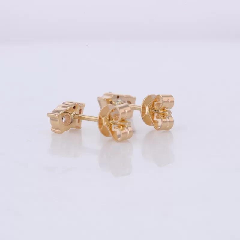 3×1.5mm Baguette Step Cut Lab Grown Diamond & 3mm Round Brilliant Cut Lab Grown Diamond 14K Yellow Gold Diamond Stud Earrings