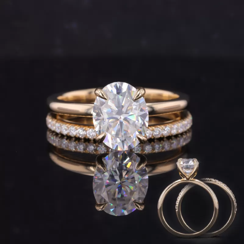 8×10mm Oval Cut Moissanite 14K Yellow Gold Stackable Rings