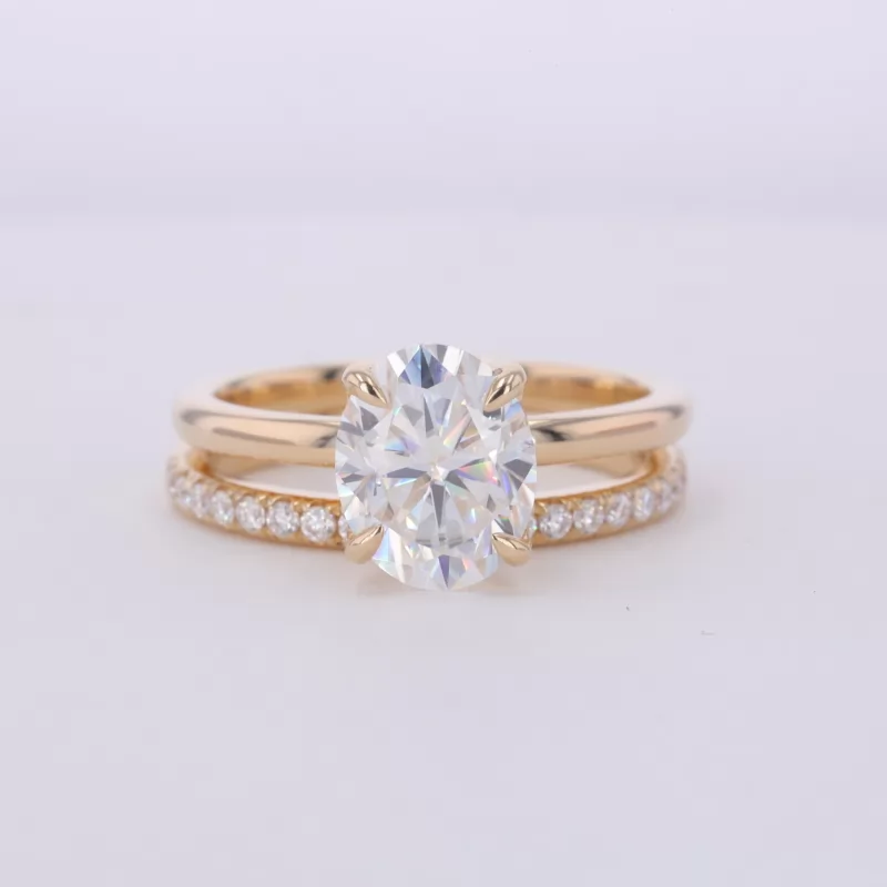 8×10mm Oval Cut Moissanite 14K Yellow Gold Stackable Rings