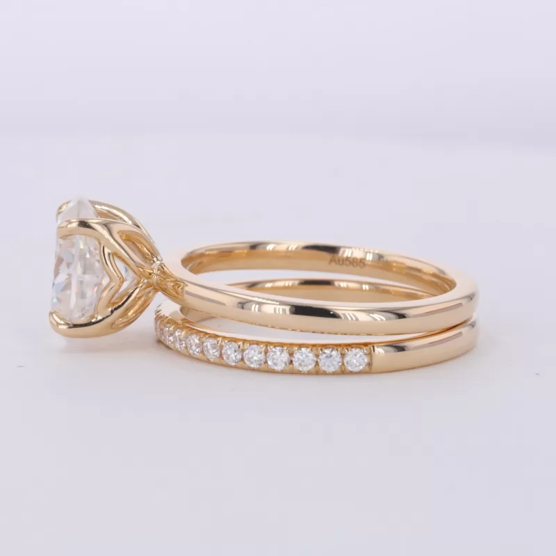 8×10mm Oval Cut Moissanite 14K Yellow Gold Stackable Rings