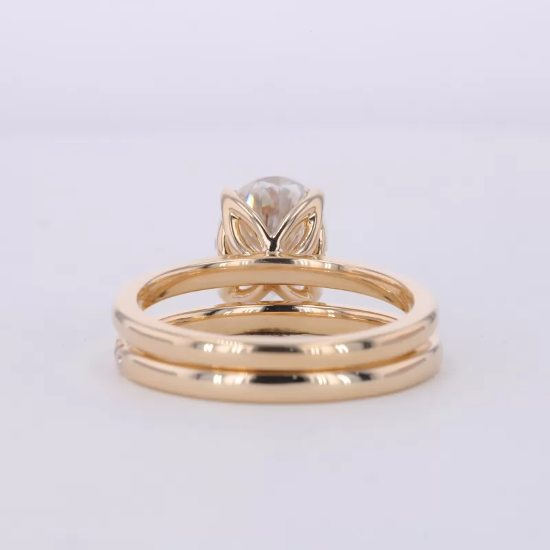 8×10mm Oval Cut Moissanite 14K Yellow Gold Stackable Rings