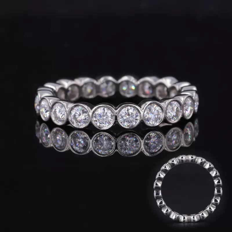 2.5mm Round Brilliant Cut Moissanite Bezel Set Diamond Eternity Rings