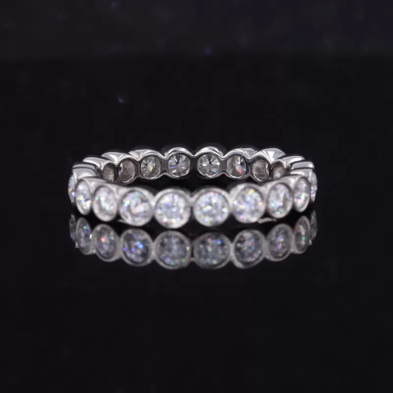 2.5mm Round Brilliant Cut Moissanite Bezel Set Diamond Eternity Rings