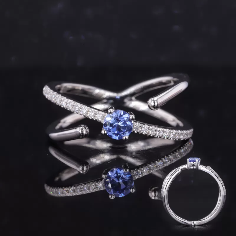 4mm Round Brilliant Cut Moissanite & Lab Grown Diamond & Lab Grown Sapphire Vintage Engagement Rings