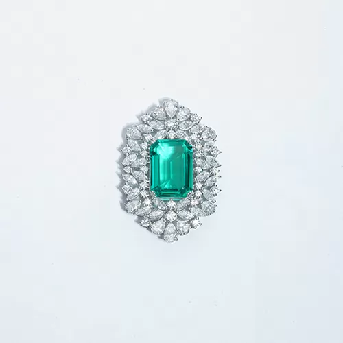 13×18mm Octagon Emerald Cut Lab Gemstones 14K White Gold Diamond Pendants