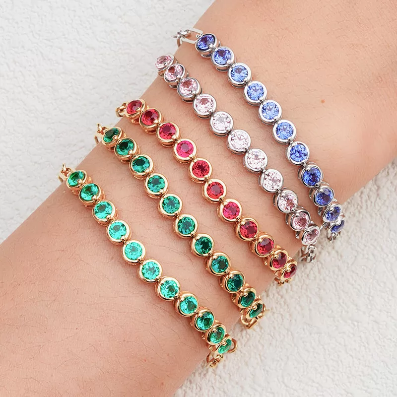 3.5mm Round Brilliant Cut Lab Gemstones Bezel Set Diamond Bracelets