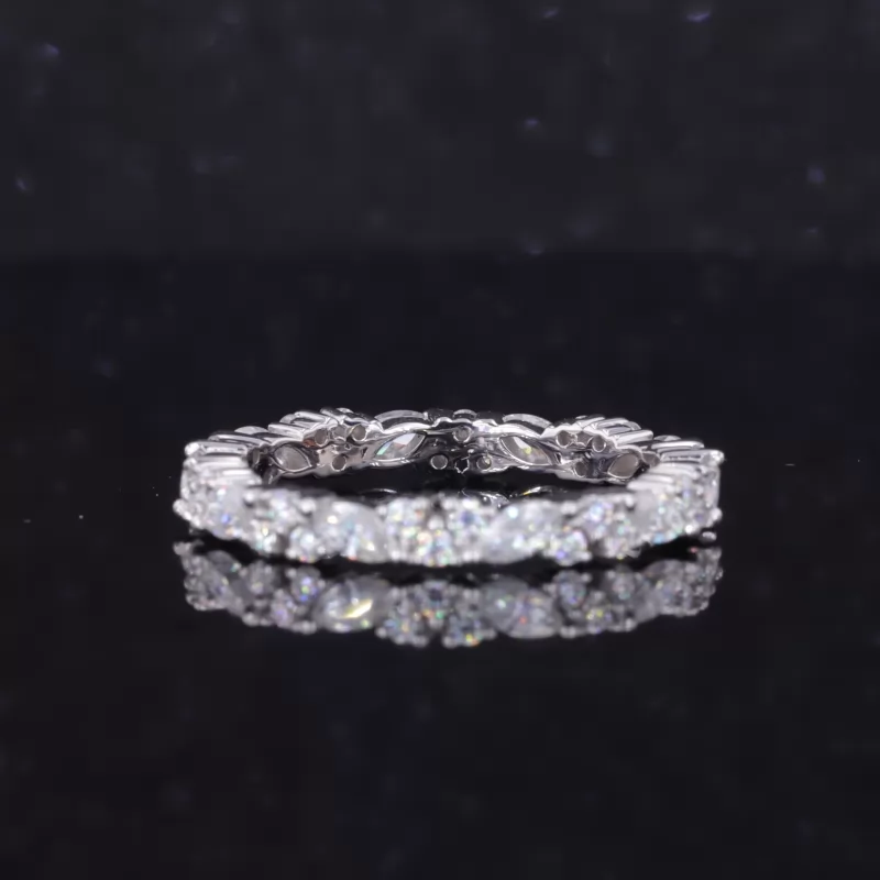 2×4mm Marquise Cut Moissanite & 1mm Round Brilliant Cut Moissanite 18K White Gold Diamond Eternity Ring