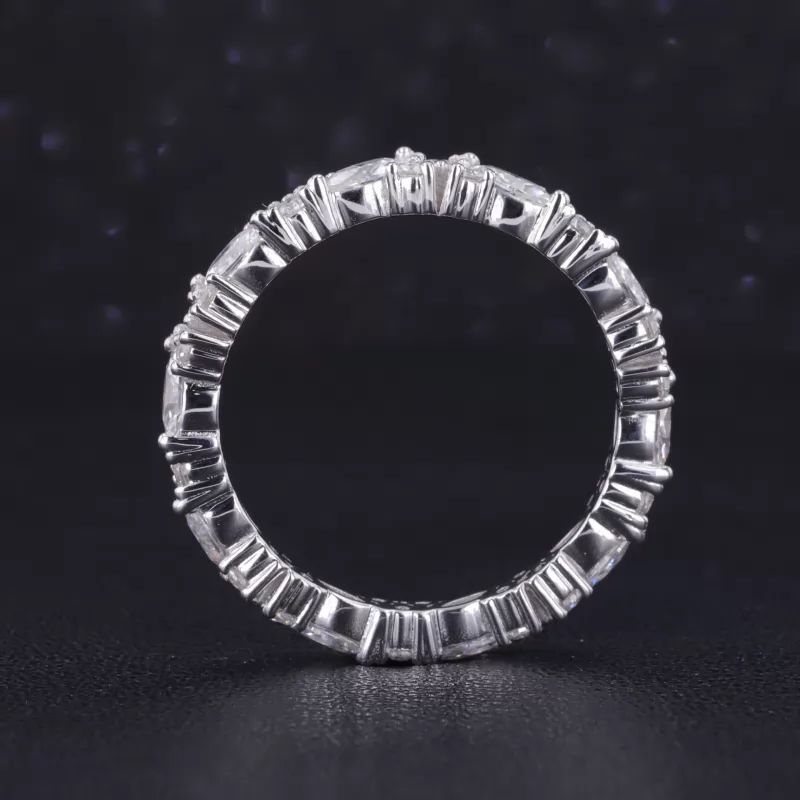 2×4mm Marquise Cut Moissanite & 1mm Round Brilliant Cut Moissanite 18K White Gold Diamond Eternity Ring