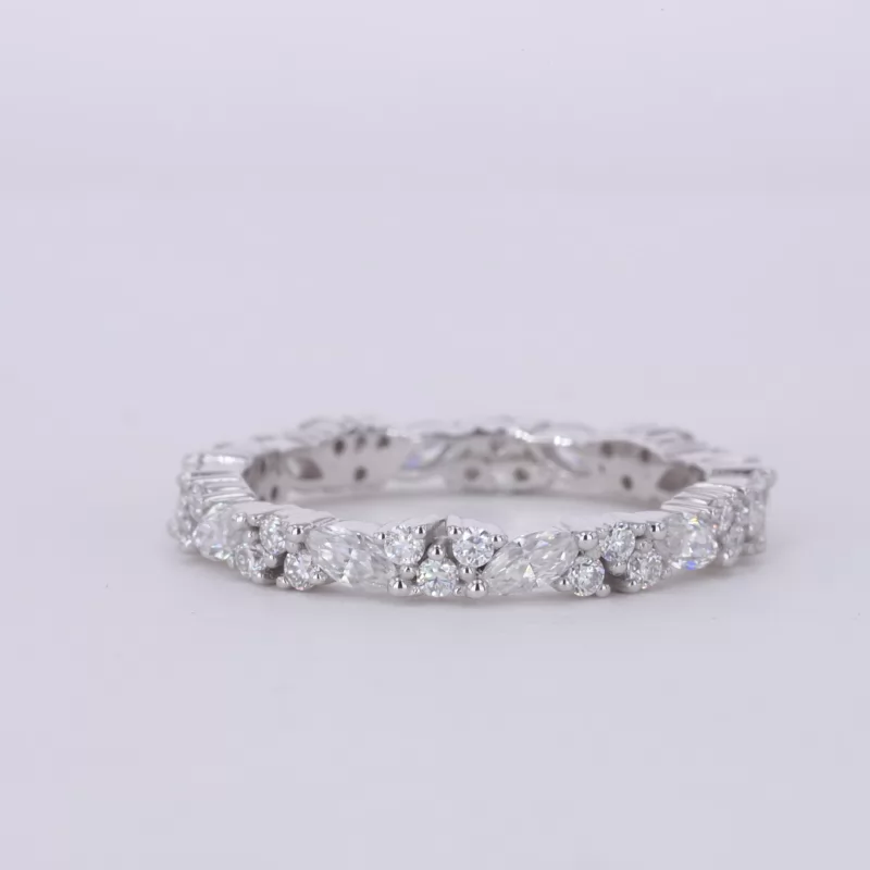 2×4mm Marquise Cut Moissanite & 1mm Round Brilliant Cut Moissanite 18K White Gold Diamond Eternity Ring