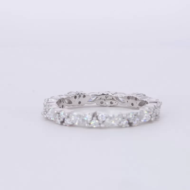 2×4mm Marquise Cut Moissanite & 1mm Round Brilliant Cut Moissanite 18K White Gold Diamond Eternity Ring