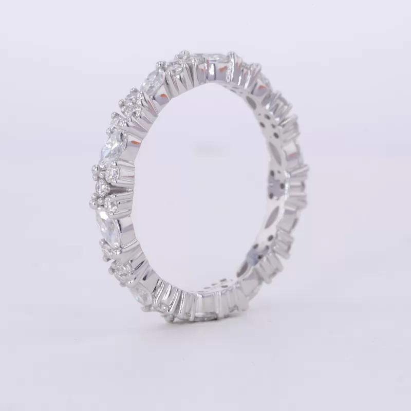 2×4mm Marquise Cut Moissanite & 1mm Round Brilliant Cut Moissanite 18K White Gold Diamond Eternity Ring