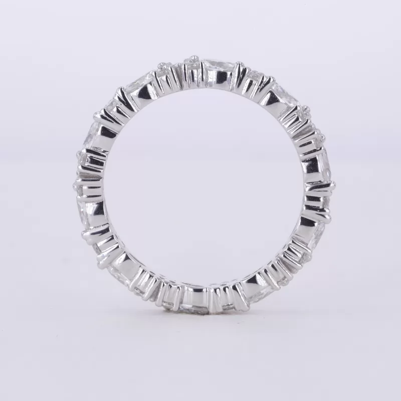 2×4mm Marquise Cut Moissanite & 1mm Round Brilliant Cut Moissanite 18K White Gold Diamond Eternity Ring