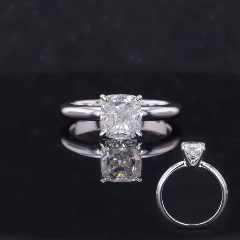 7.24×6.74mm Cushion Cut Lab Grown Diamond 10K White Gold Solitaire Engagement Ring