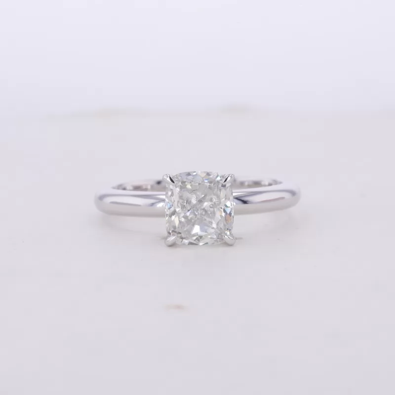 7.24×6.74mm Cushion Cut Lab Grown Diamond 10K White Gold Solitaire Engagement Ring