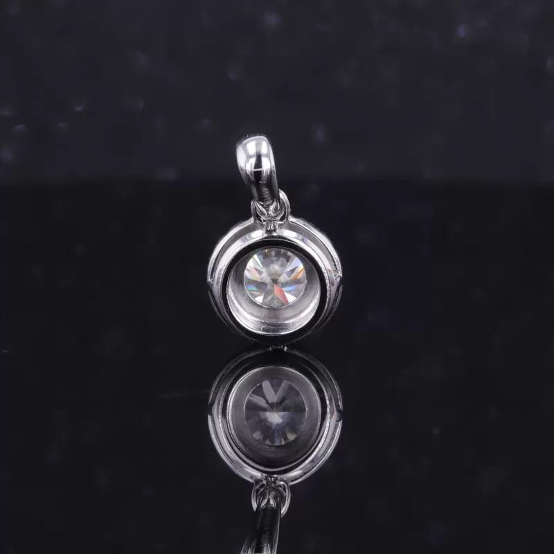 6.5mm Round Brilliant Cut Moissanite Halo Set 10K White Gold Diamond Pendant