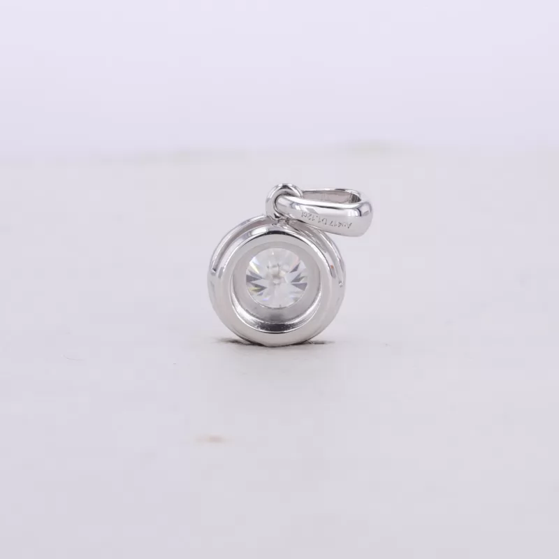 6.5mm Round Brilliant Cut Moissanite Halo Set 10K White Gold Diamond Pendant