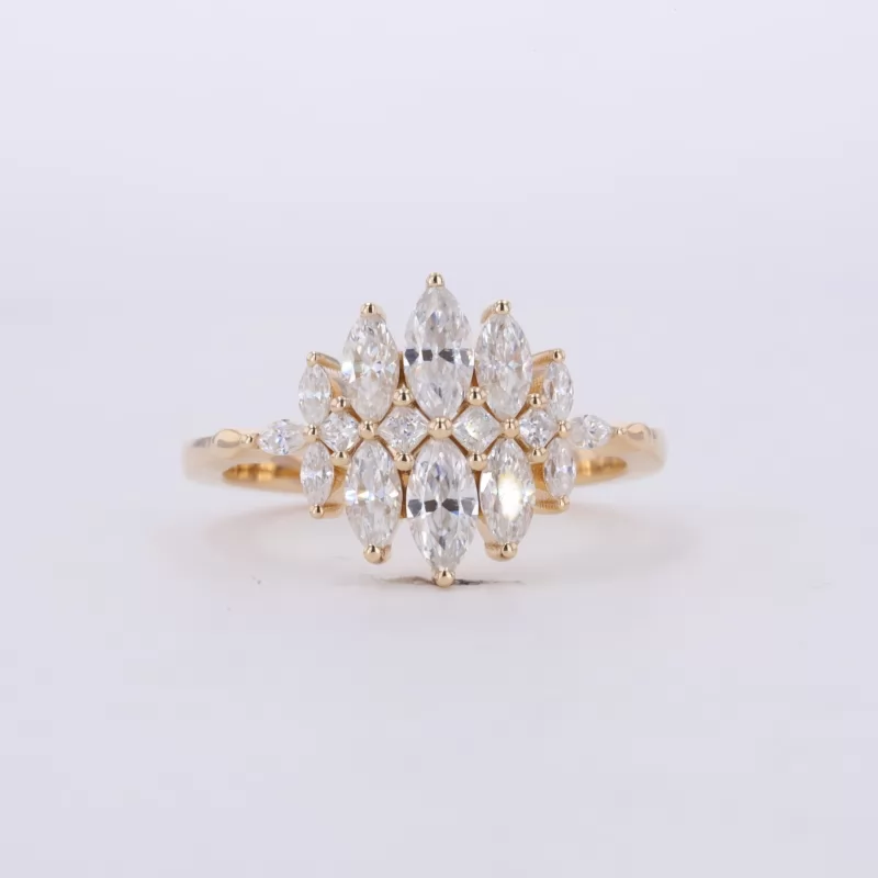 4×6mm Marquise Cut Moissanite 10K Yellow Gold Vintage Engagement Ring