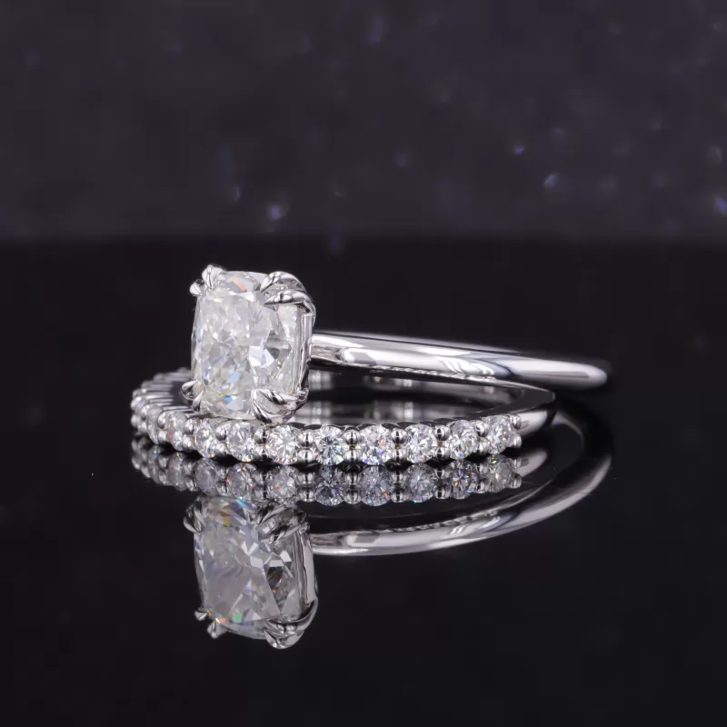 7.3×6.22mm Cushion Cut Lab Grown Diamond 18K White Gold Stackable Rings