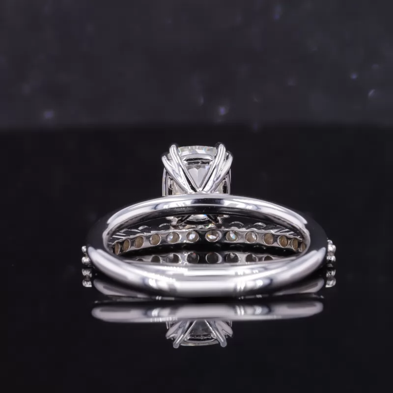 7.3×6.22mm Cushion Cut Lab Grown Diamond 18K White Gold Stackable Rings