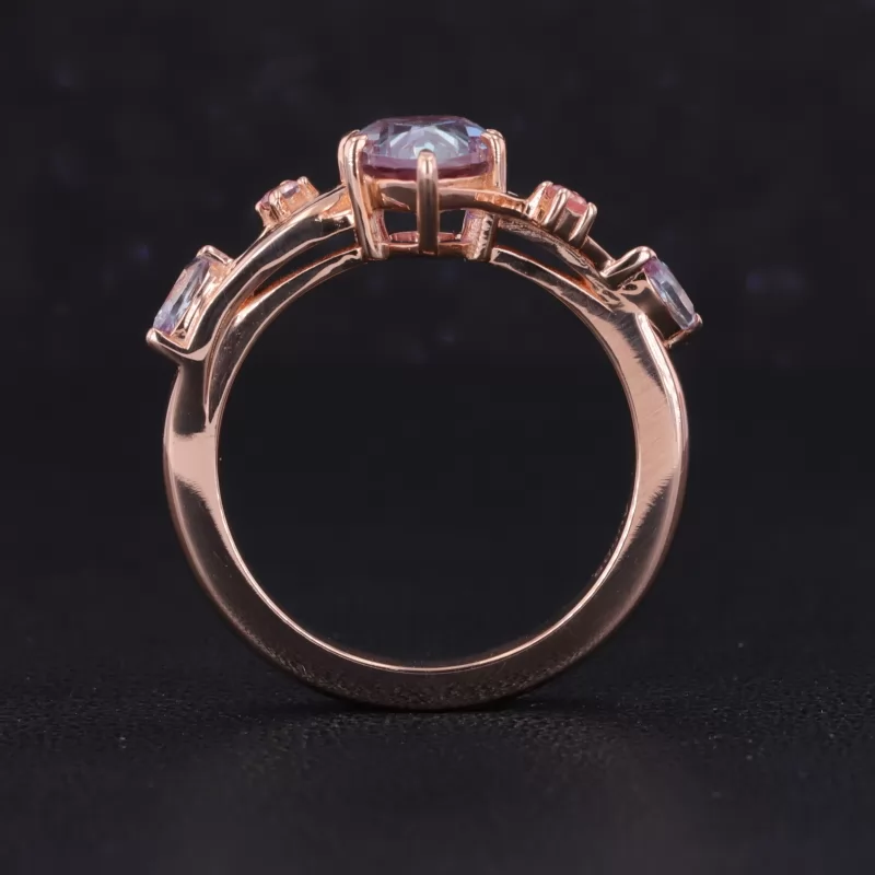 6×9mm Pear Cut Lab Grown Alexandrite Sapphire 14K Rose Gold Stackable Rings