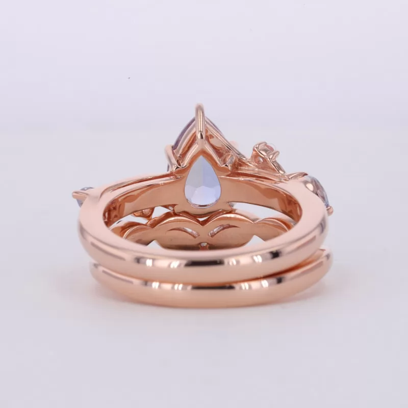 6×9mm Pear Cut Lab Grown Alexandrite Sapphire 14K Rose Gold Stackable Rings