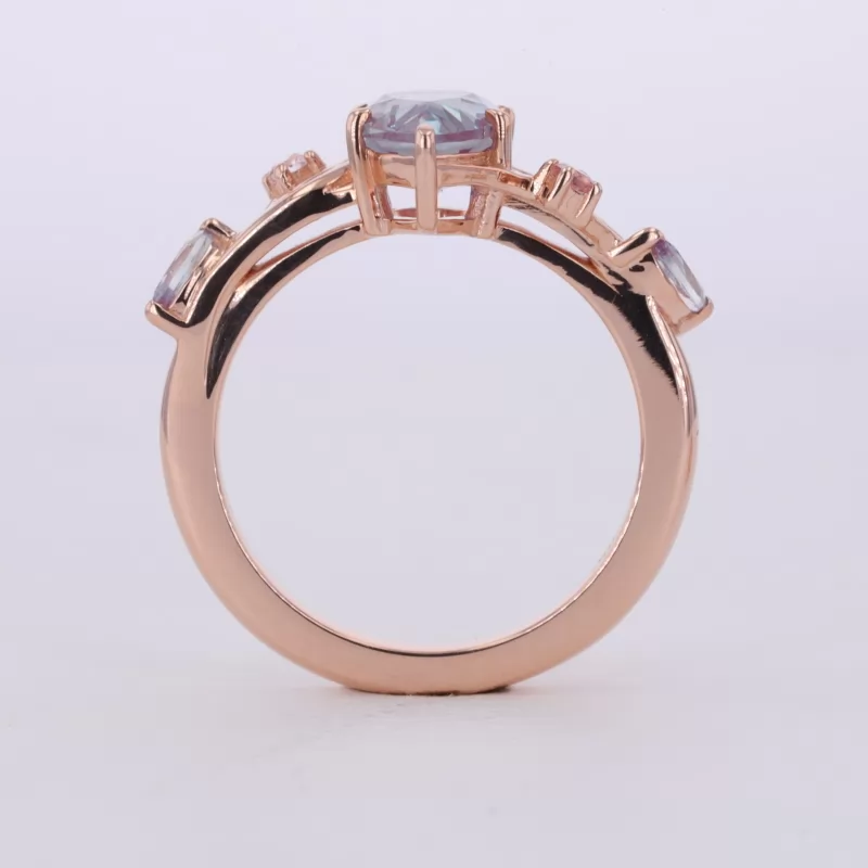 6×9mm Pear Cut Lab Grown Alexandrite Sapphire 14K Rose Gold Stackable Rings