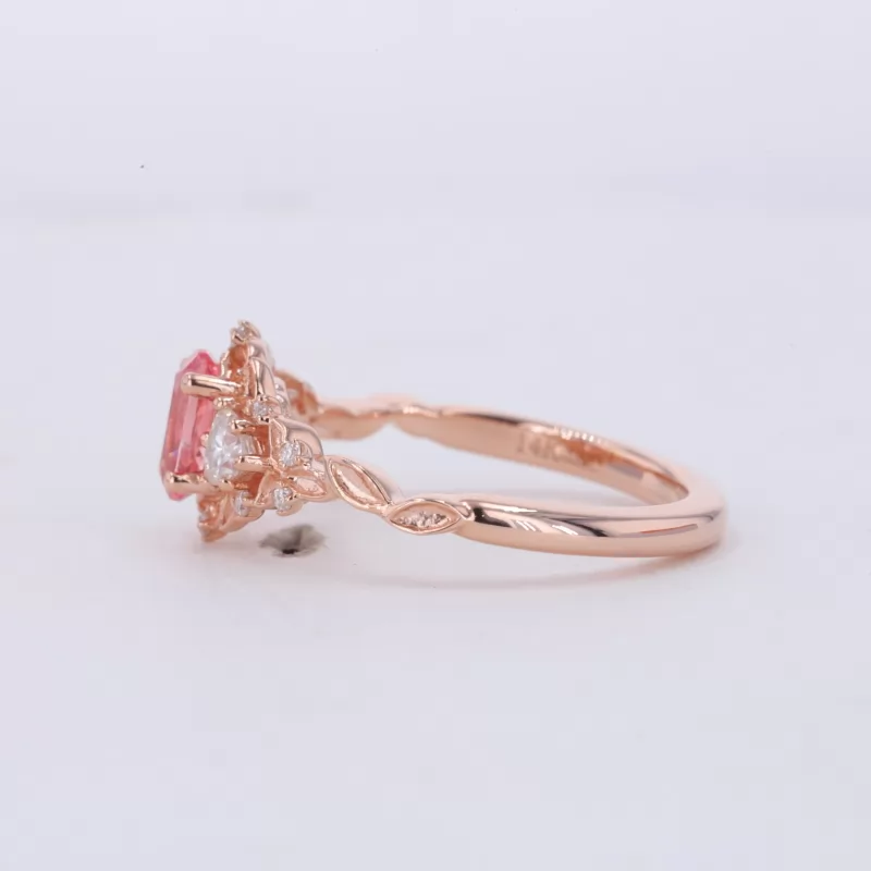 4×6mm Oval Cut Lab Grown Padparadscha Pink Sapphire 14K Rose Gold Three Stone Engagement Ring