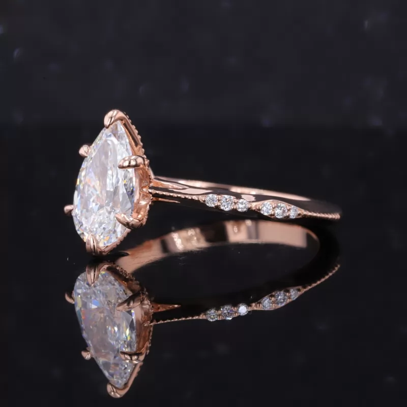 6.48×10.73mm Pear Cut Lab Grown Diamond With Side Lab Grown Diamond 14K Rose Gold Engagement Ring