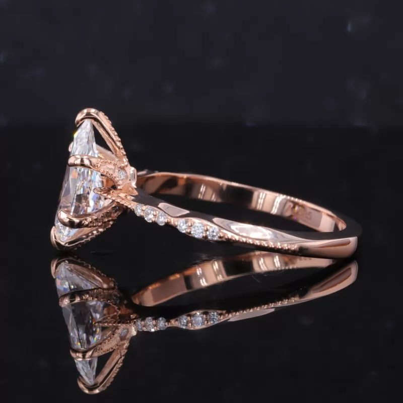 6.48×10.73mm Pear Cut Lab Grown Diamond With Side Lab Grown Diamond 14K Rose Gold Engagement Ring