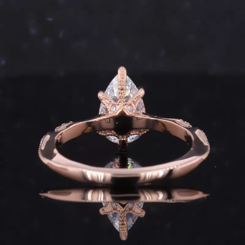 6.48×10.73mm Pear Cut Lab Grown Diamond With Side Lab Grown Diamond 14K Rose Gold Engagement Ring