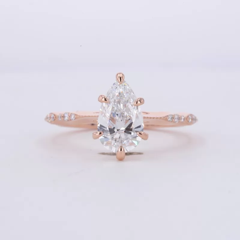 6.48×10.73mm Pear Cut Lab Grown Diamond With Side Lab Grown Diamond 14K Rose Gold Engagement Ring