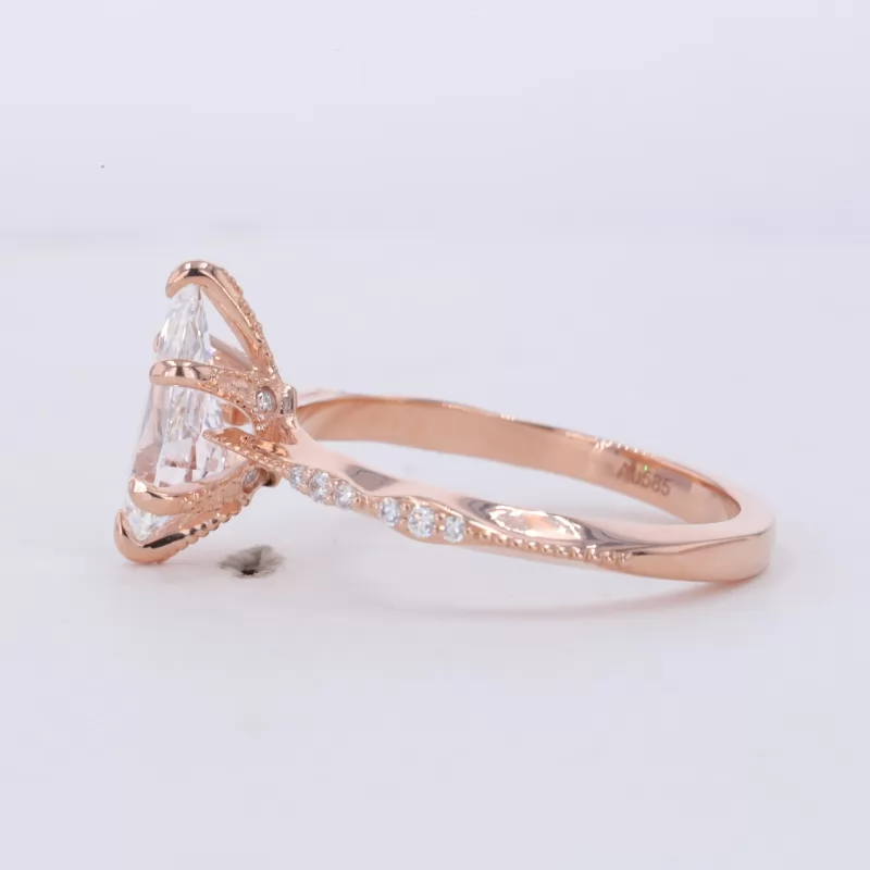 6.48×10.73mm Pear Cut Lab Grown Diamond With Side Lab Grown Diamond 14K Rose Gold Engagement Ring