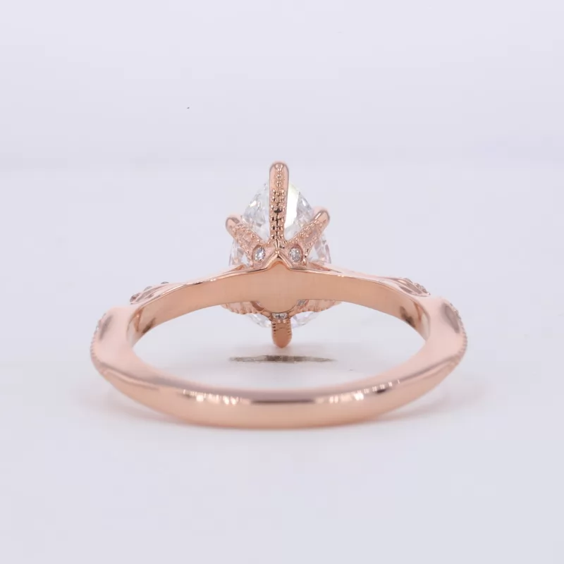 6.48×10.73mm Pear Cut Lab Grown Diamond With Side Lab Grown Diamond 14K Rose Gold Engagement Ring