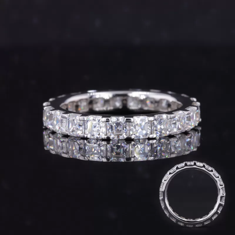 3×3mm Asscher Cut Moissanite 14K White Gold Diamond Eternity Ring