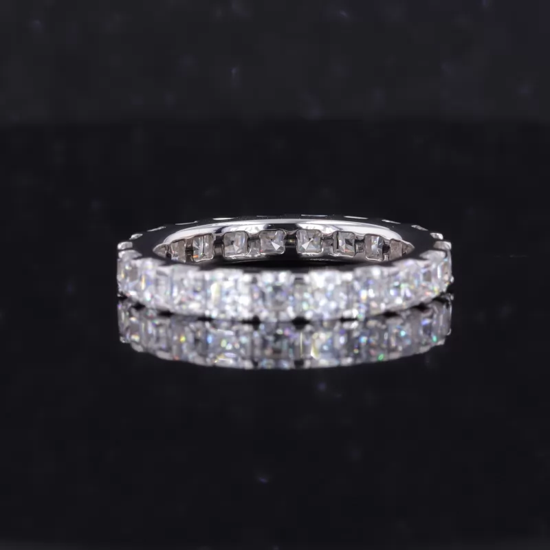 3×3mm Asscher Cut Moissanite 14K White Gold Diamond Eternity Ring