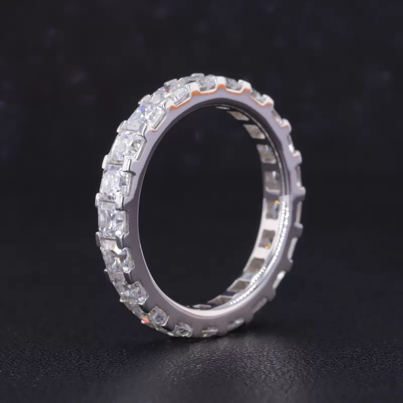 3×3mm Asscher Cut Moissanite 14K White Gold Diamond Eternity Ring