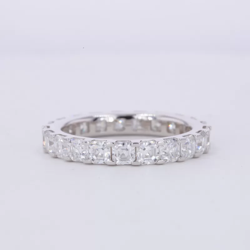 3×3mm Asscher Cut Moissanite 14K White Gold Diamond Eternity Ring