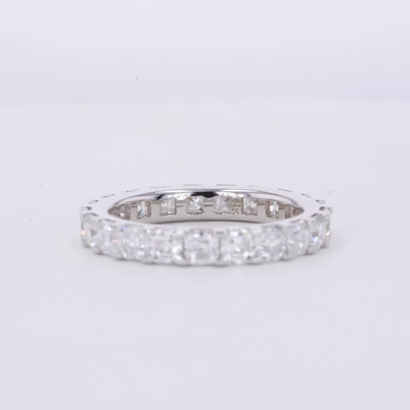 3×3mm Asscher Cut Moissanite 14K White Gold Diamond Eternity Ring