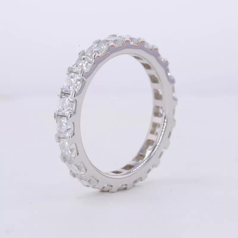 3×3mm Asscher Cut Moissanite 14K White Gold Diamond Eternity Ring