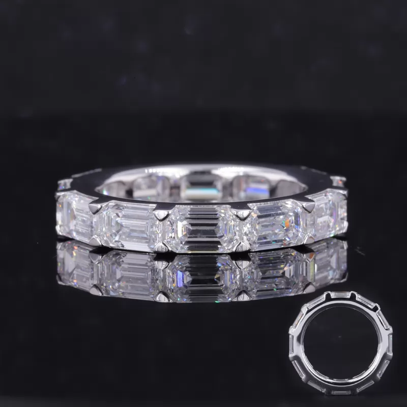 4×6mm Octagon Emerald Cut Moissanite 14K White Gold Diamond Eternity Ring