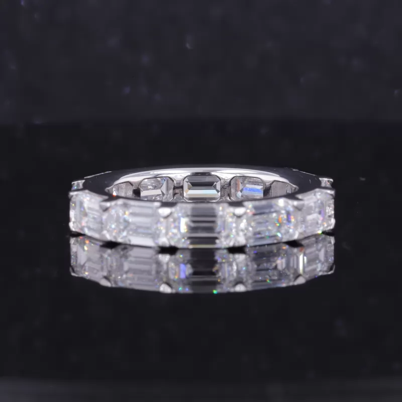 4×6mm Octagon Emerald Cut Moissanite 14K White Gold Diamond Eternity Ring