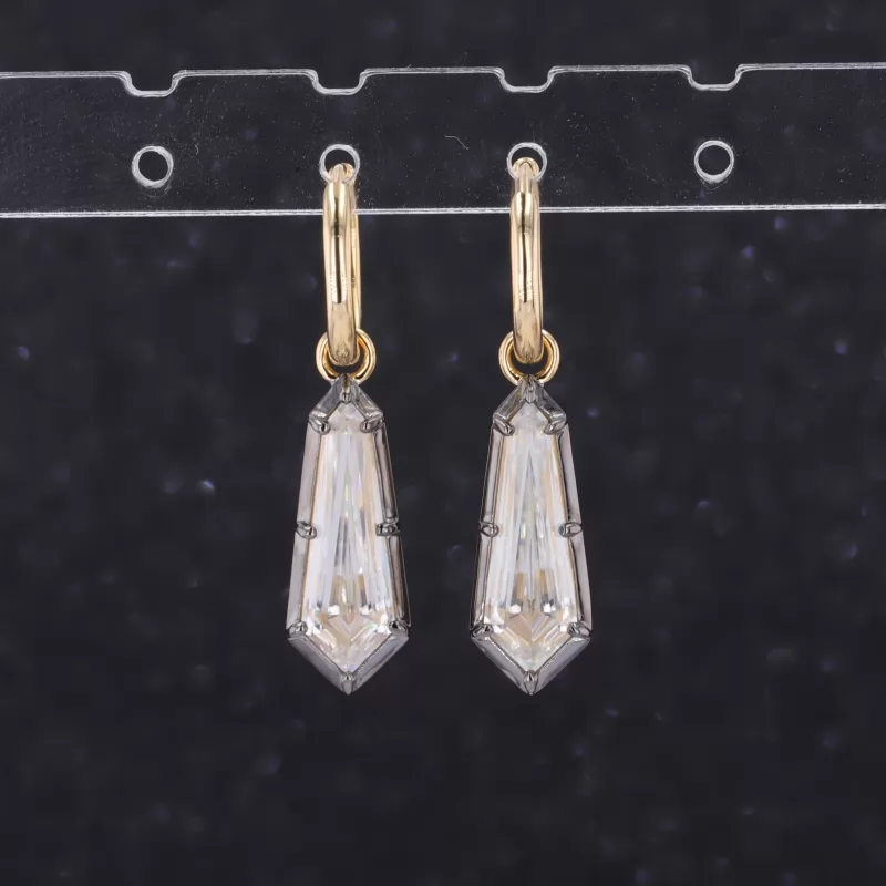 5×15mm Hexagonal Shape Moissanite 18K Yellow Gold Diamond Earrings