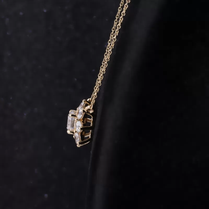 6.91mm Round Brilliant Cut Lab Grown Diamond Halo Set 9K Yellow Gold Diamond Pendant Necklace